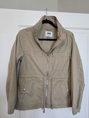 Old Navy Khaki Drawstring Waist Zip Jacket